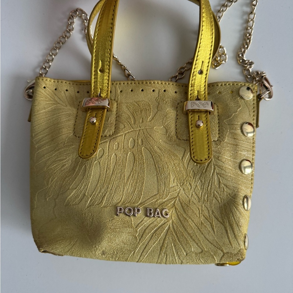 POP BAG - Yellow Embossed handbag with crossbody chain - small - new